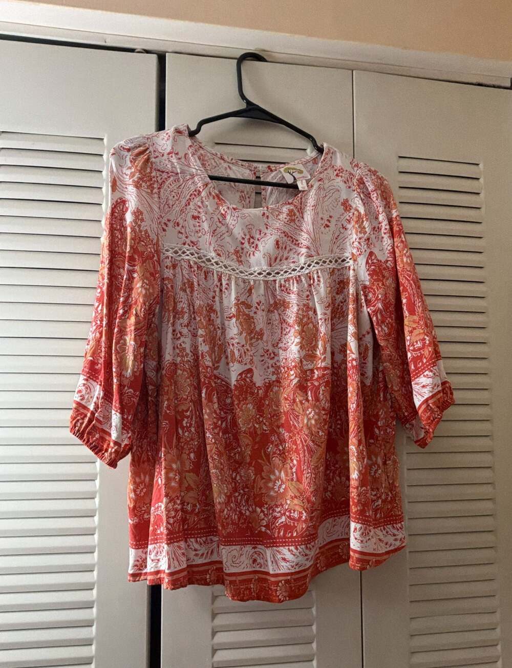Fig and Flower Women's Orange Floral Boho Tunic Top